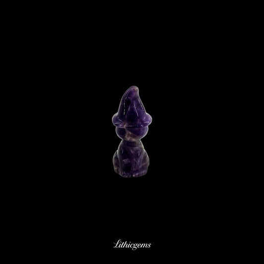 Gentleman with Magic Top Hat - 3cm Cat Sculpture - Amethyst Natural Crystal Gemstones - Lithicgems
