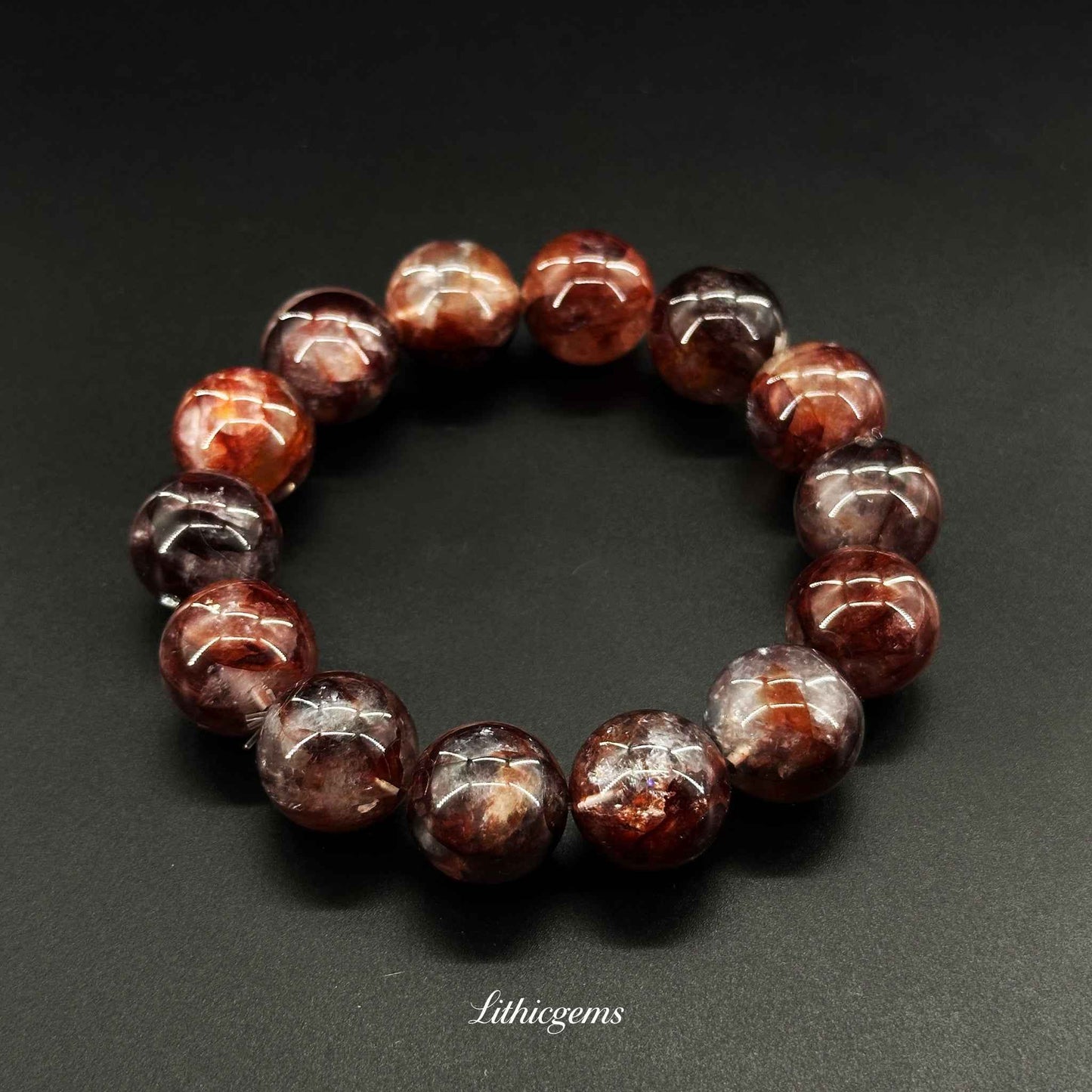 Custom Red Phantom Quartz Bracelet - Handmade "Flower" Crystal for Creativity & Vitality