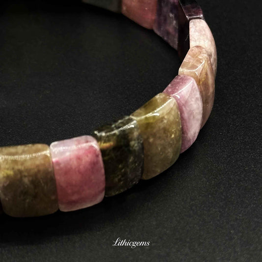 Custom Tourmaline Slice Cuff Bracelet - Rainbow Energy Stone for Chakras Balance & Protection