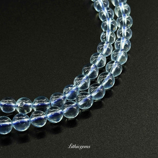 Triple Strand Ice Clear Aquamarine Bracelet - Vortex of Pure Clarity & Soothing Power - Lithicgems