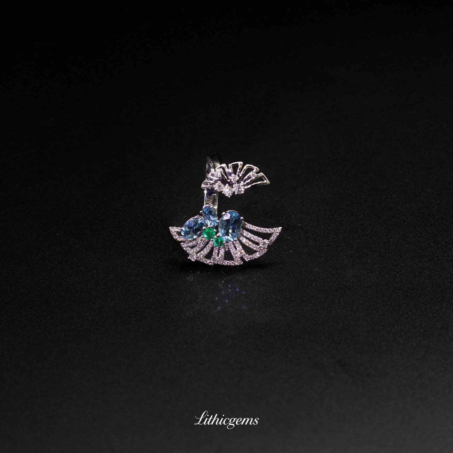 Custom 18K Gold Aquamarine K Fan Ring with AIGS/GUILD Certificate | Handmade Gemstone Jewelry - Lithicgems