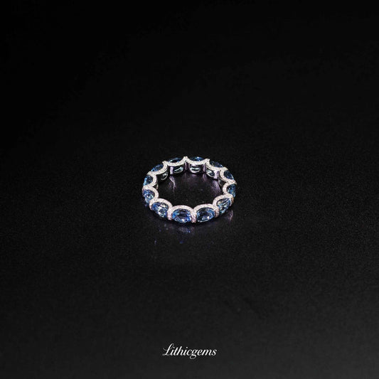 Custom 18K Gold Aquamarine and Diamond Twisted Circle Eternity Band | AIGS/GUILD Certified - Lithicgems