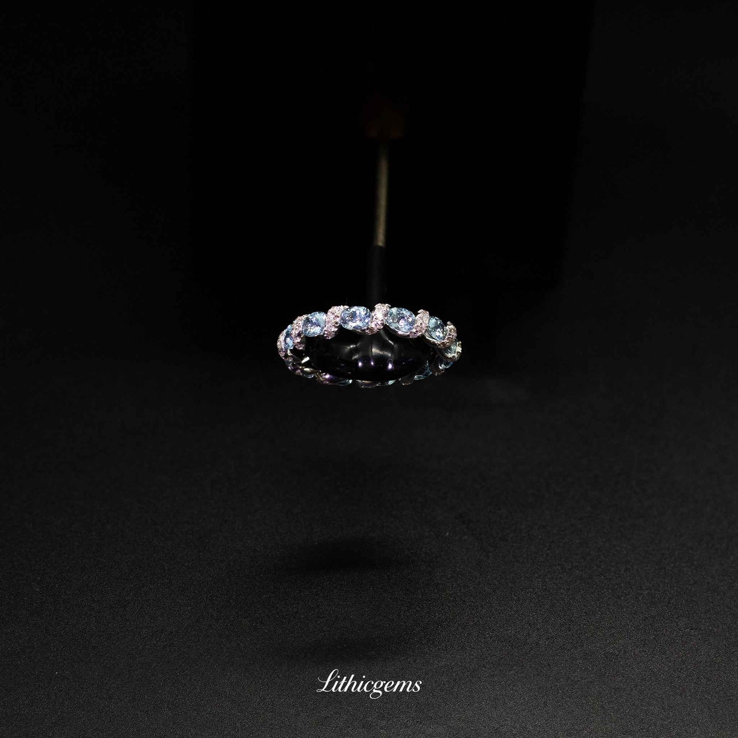 Custom 18K Gold Aquamarine Galaxy Diamond Ring | AIGS/GUILD Certified | LithicGems - Lithicgems