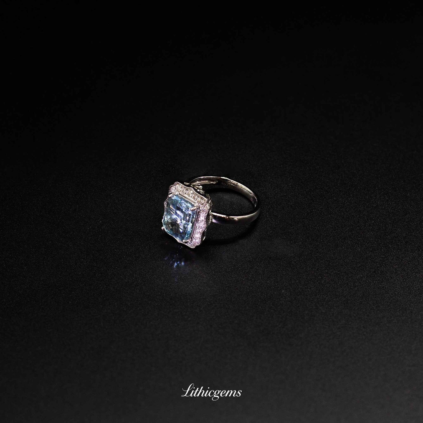 Custom 18K Gold Octagonal Cut Aquamarine & Diamond Convertible Ring | AIGS/GUILD Certified - Lithicgems