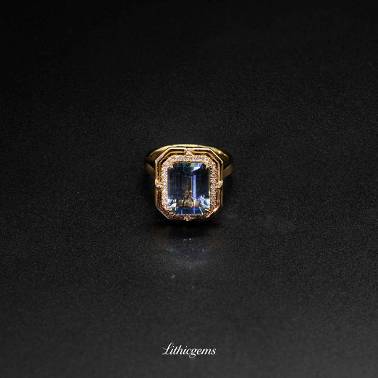 Custom 18K Gold 2-in-1 Convertible Aquamarine & Diamond Ring | AIGS/GUILD Certified - Lithicgems