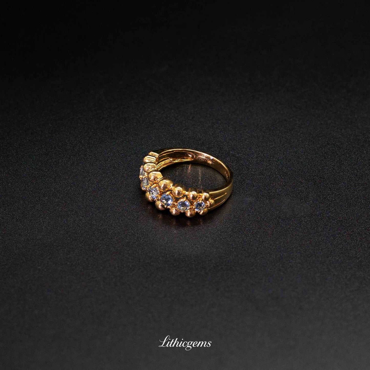 Custom 18K Gold Aquamarine Eternity Band Ring | Alternating with Diamonds | AIGS/GUILD Certified - Lithicgems