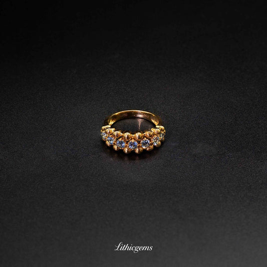 Custom 18K Gold Aquamarine Eternity Band Ring | Alternating with Diamonds | AIGS/GUILD Certified - Lithicgems