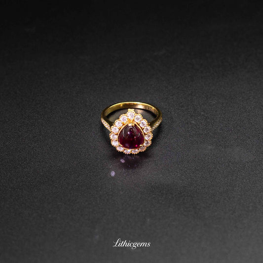 Custom 18K Gold Rubellite Diamond Ring | AIGS/GUILD Certified | Handmade Elegance