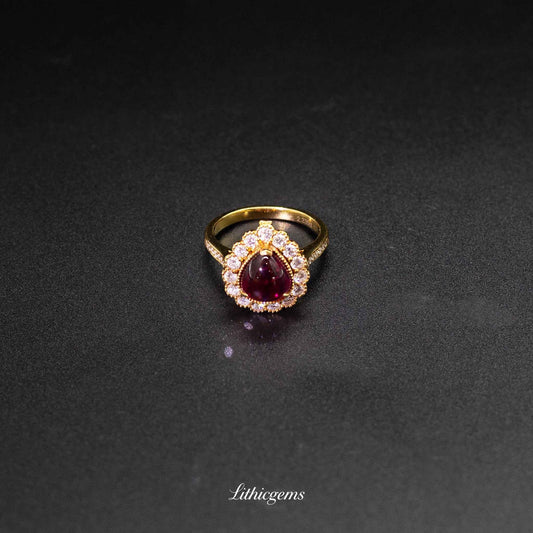 Custom 18K Gold Rubellite Diamond Ring | AIGS/GUILD Certified | Handmade Elegance