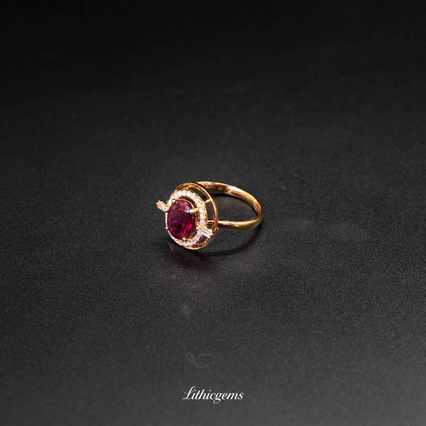 Custom 18K Gold Egg-Shaped Cabochon Rubellite Ring | AIGS/GUILD Certified