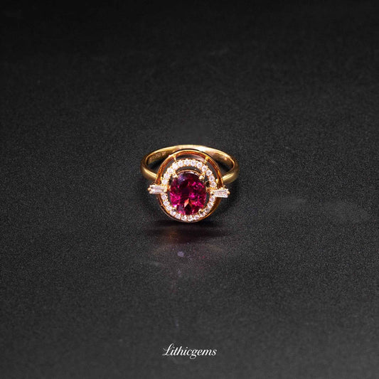 Custom 18K Gold Egg-Shaped Cabochon Rubellite Ring | AIGS/GUILD Certified