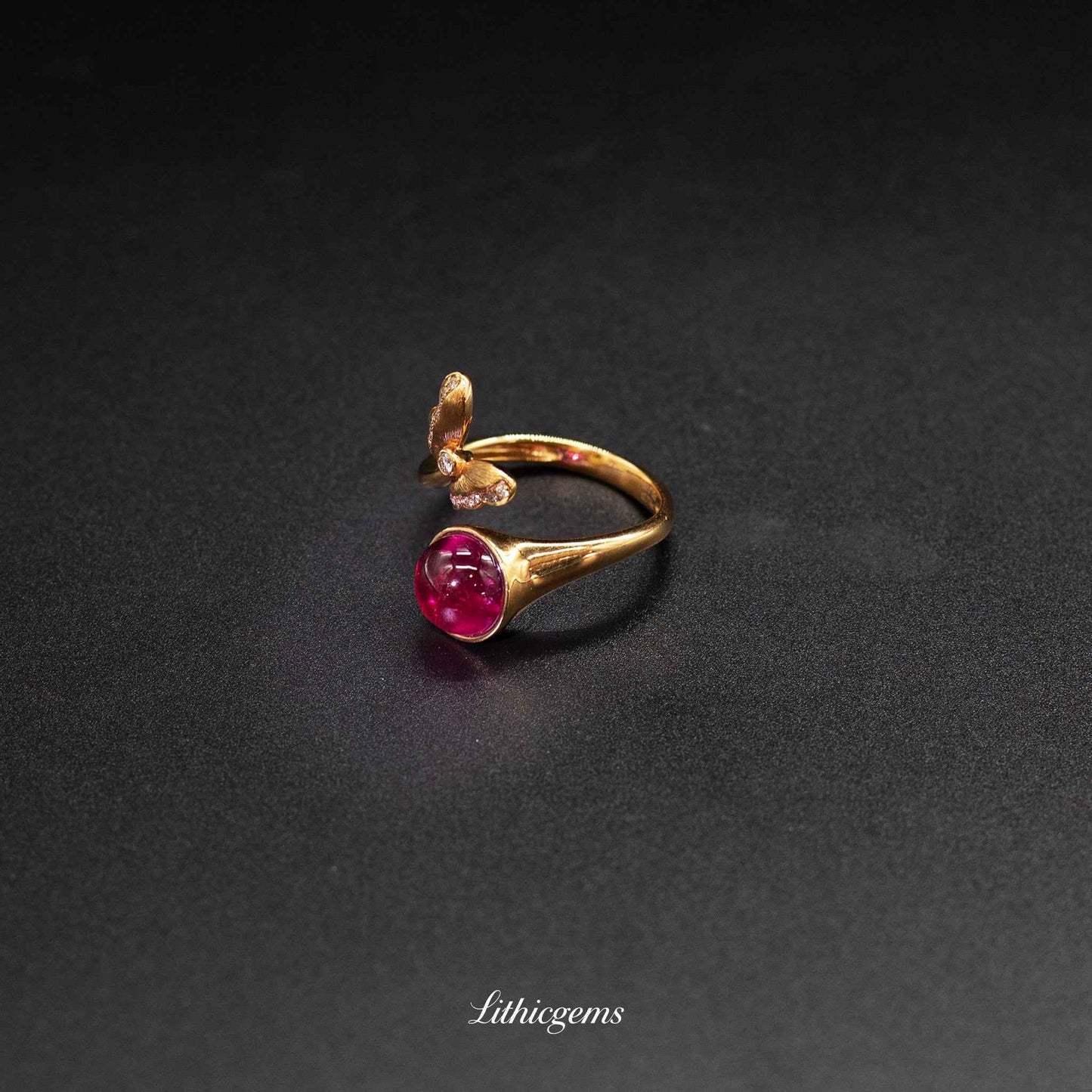 Custom 18K Gold Teardrop Rubellite Diamond Ring | AIGS/GUILD Certified