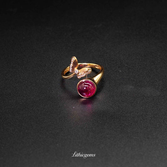 Custom 18K Gold Teardrop Rubellite Diamond Ring | AIGS/GUILD Certified
