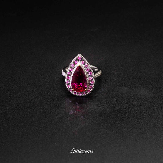 Custom 18K Gold Rubellite Diamond Ring | AIGS/GUILD Certified | Handmade Jewelry