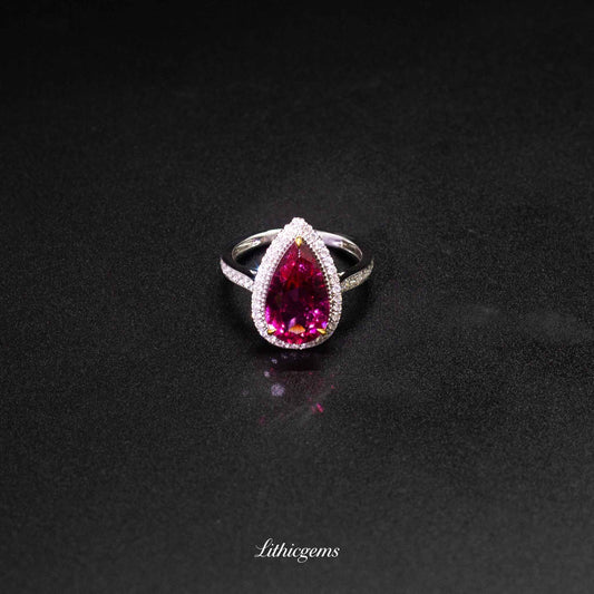 Custom 18K Gold Rubellite and Diamond Ring | AIGS/GUILD Certified | Handmade Fine Jewelry