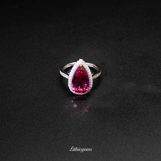 Custom 18K Gold Rubellite and Diamond Ring | AIGS/GUILD Certified | Handmade Fine Jewelry