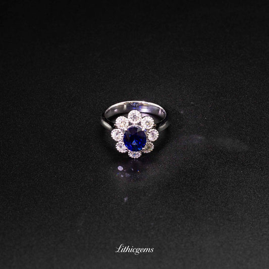 Custom 18K Gold Royal Blue Sapphire Diamond Ring | AIGS/GUILD Certified | Luxury Engagement Ring