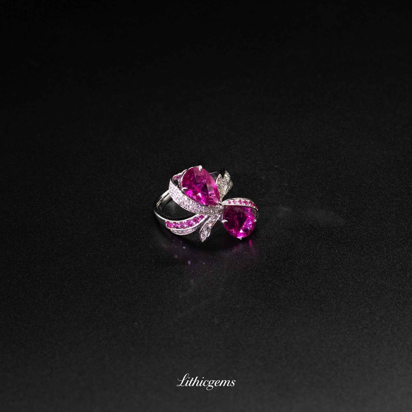 Custom 18K Gold Two-Stone Rubellite Diamond Ring | Toi et Moi Design | AIGS/GUILD Certified