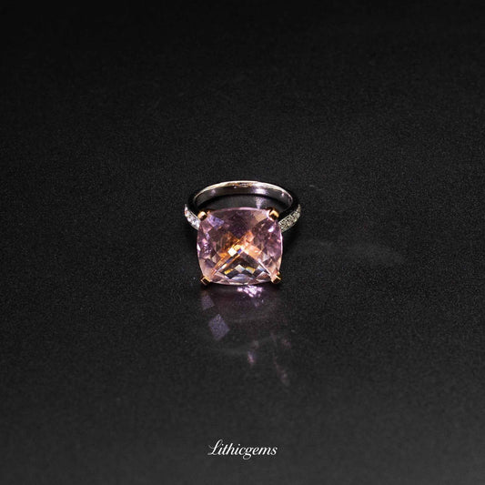 Custom 18K Gold Cushion Cut Morganite Ring | AIGS/GUILD Certified | Handmade Luxury Jewelry