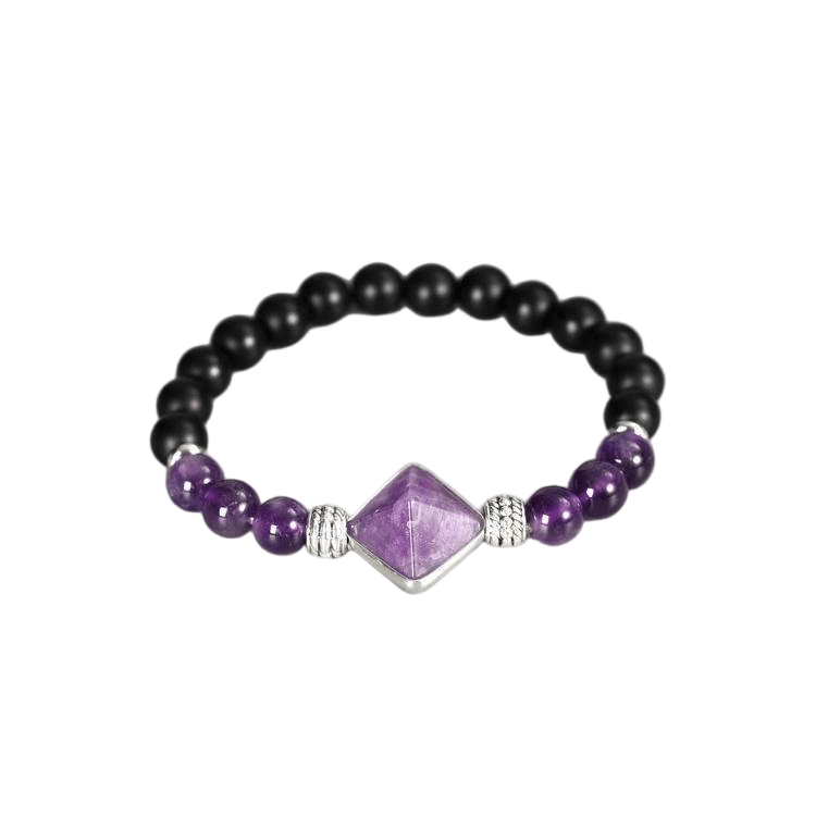 Custom Amethyst Pyramid Pendant | Natural Crystal Healing Gemstone Stretch Bracelet | Lithicgems - Lithicgems