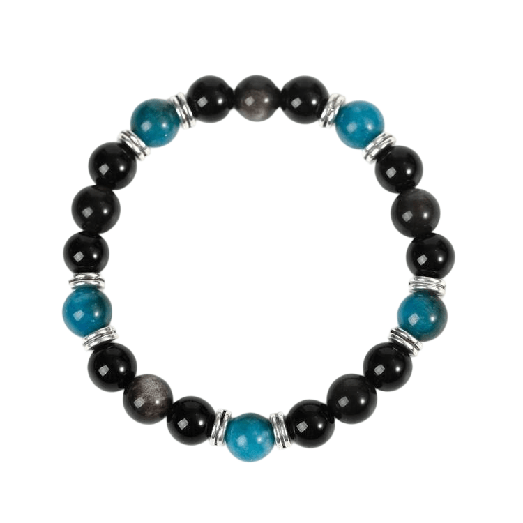 Custom Apatite & Black Obsidian Astronaut Bracelet 8mm | Natural Crystal Mixed Stretch Bracelet | Lithicgems - Lithicgems