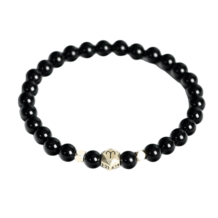 Custom Aries Black Obsidian Zodiac Bracelet 6mm | Natural Crystal Constellation Stretch Bracelet | Lithicgems - Lithicgems