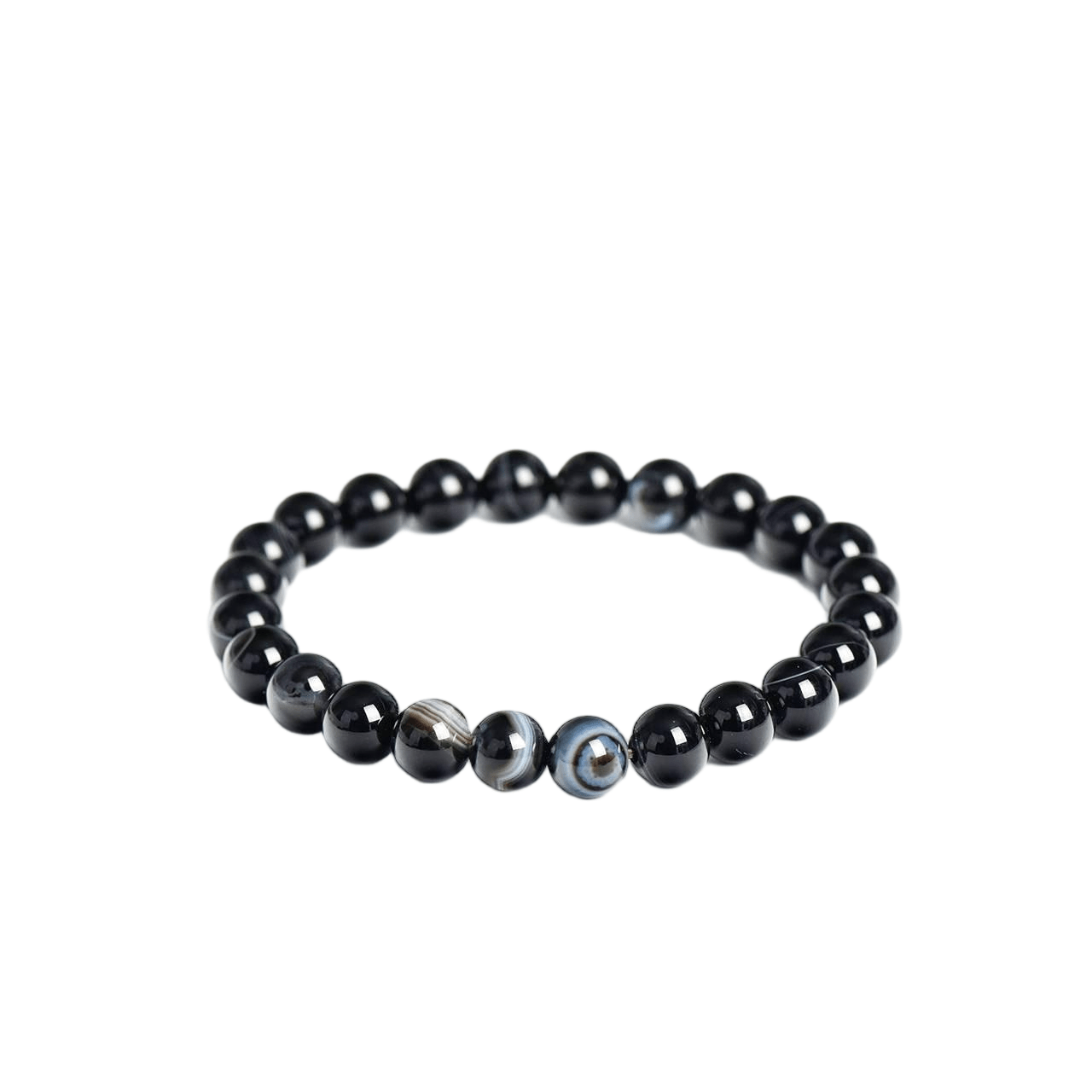 Custom Black Agate Bracelet 8mm | Natural Banded Chalcedony Beaded Bracelet | Lithicgems - Lithicgems