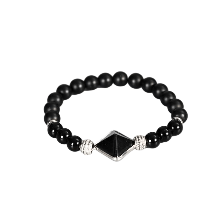 Custom Black Obsidian Pyramid Pendant | Natural Volcanic Glass Healing Stretch Bracelet | Lithicgems - Lithicgems