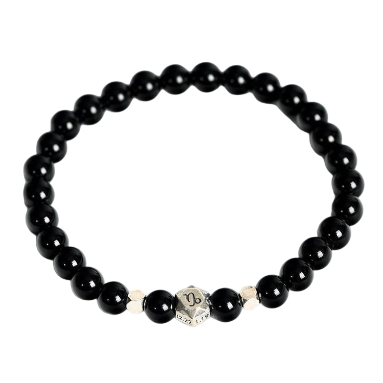 Custom Capricorn Black Obsidian Zodiac Bracelet 6mm | Natural Crystal Constellation Stretch Bracelet | Lithicgems - Lithicgems