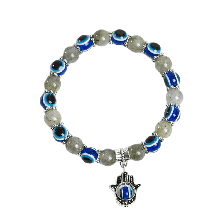 Custom Evil Eye Labradorite Bracelet 8mm | Natural Stone Vintage Stretch Bracelet | Lithicgems - Lithicgems