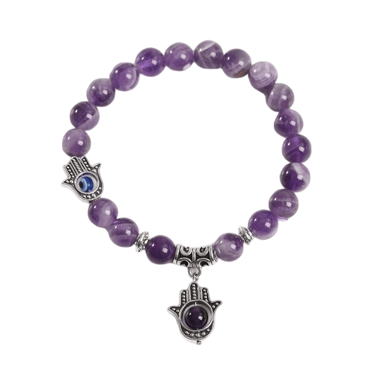 Custom Eye of Horus Amethyst Bracelet 8mm | Natural Stone Vintage Stretch Bracelet | Lithicgems - Lithicgems