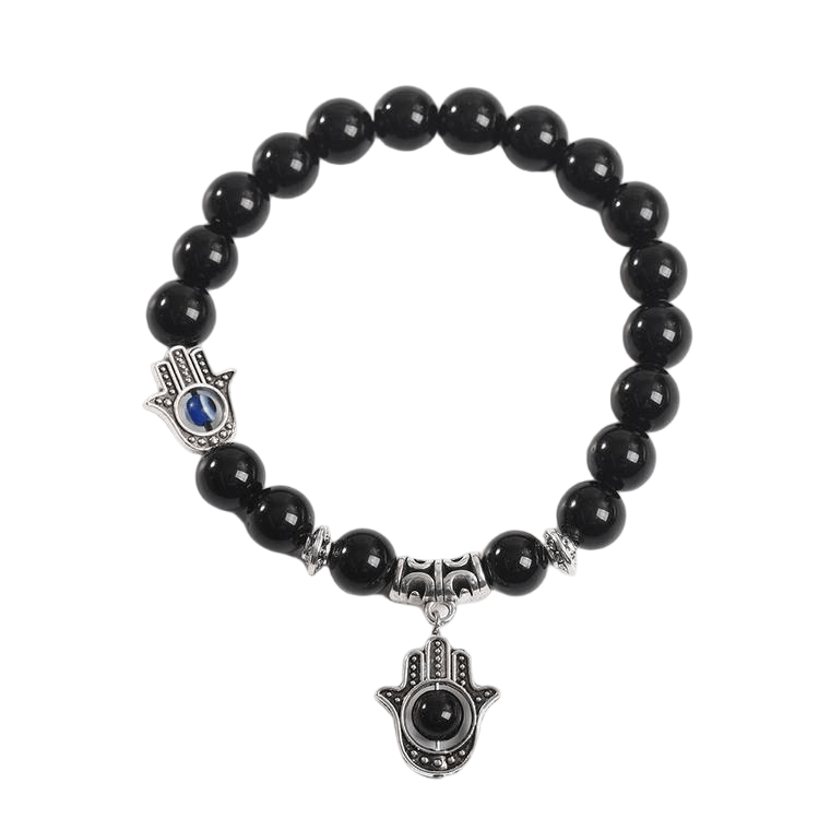 Custom Eye of Horus Black Obsidian Bracelet 8mm | Natural Stone Vintage Stretch Bracelet | Lithicgems - Lithicgems