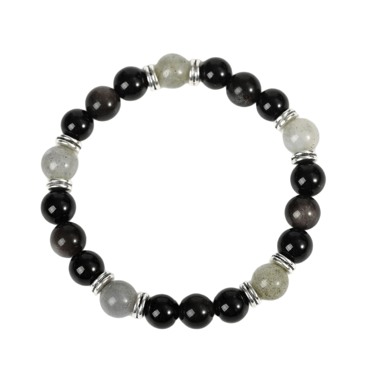 Custom Labradorite & Black Obsidian Astronaut Bracelet 8mm | Natural Crystal Mixed Stretch Bracelet | Lithicgems - Lithicgems