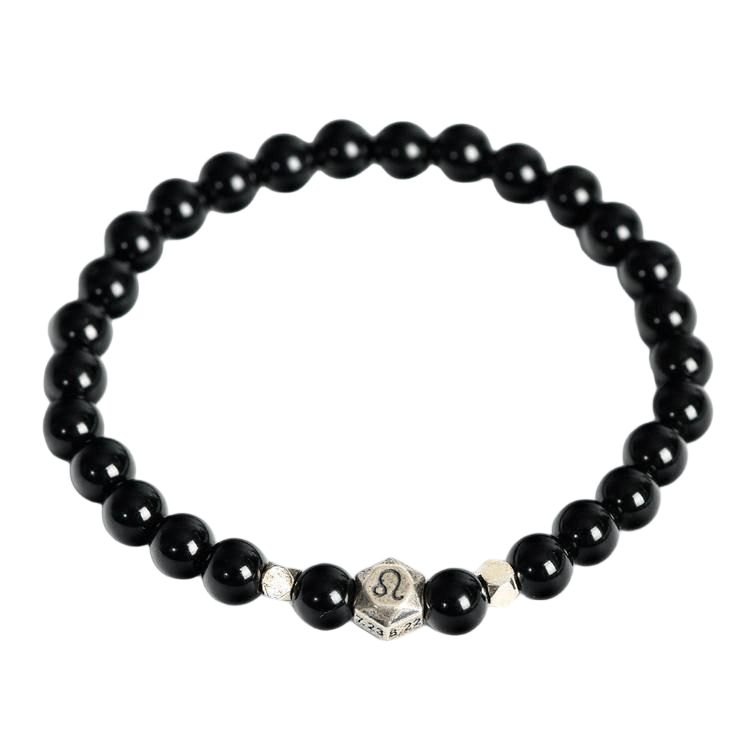 Custom Leo Black Obsidian Zodiac Bracelet 6mm | Natural Crystal Constellation Stretch Bracelet | Lithicgems - Lithicgems