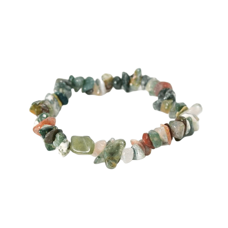 Custom Moss Agate Chip Bracelet 7-8mm | Natural Dendritic Agate Irregular Chip Stretch Bracelet | Lithicgems - Lithicgems