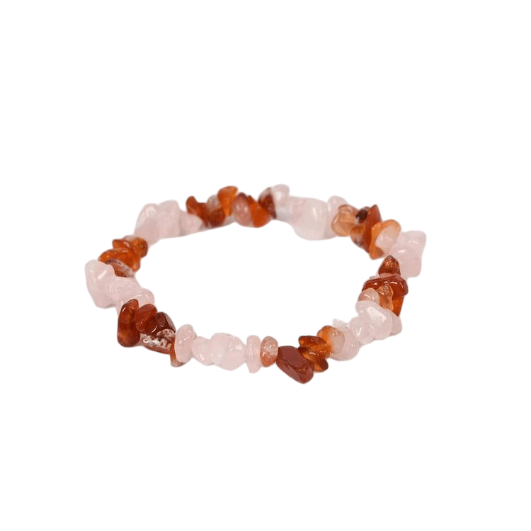 Custom Pink Quartz & Red Agate Chip Bracelet 7-8mm | Natural Crystal Mixed Irregular Chip Stretch Bracelet | Lithicgems - Lithicgems