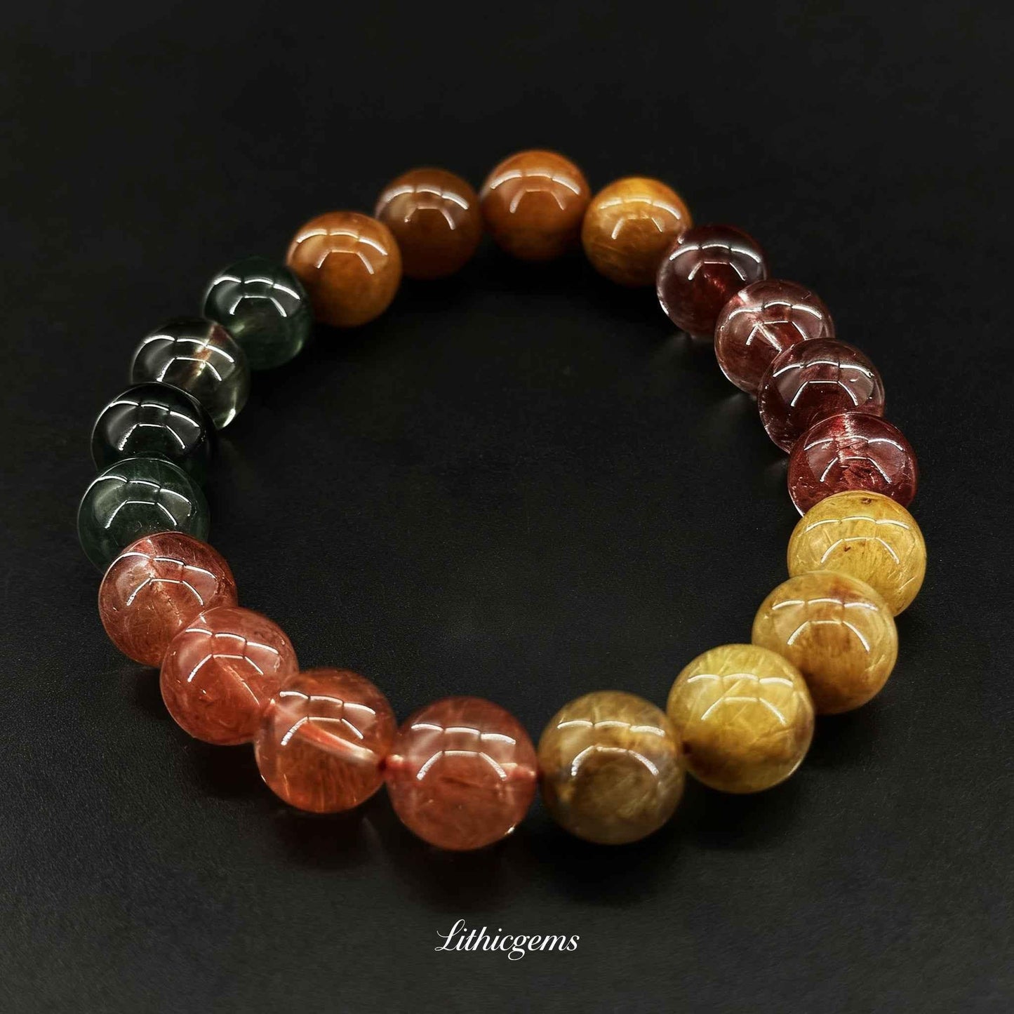 Custom Rainbow Rutilated Quartz Bracelet - Multi-Color Hair Crystal for Full-Spectrum Energy & Manifestation - Lithicgems