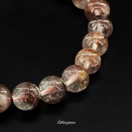 Custom Red Phantom Quartz Bracelet - Abundance Crystal for Wealth & Vitality - Lithicgems