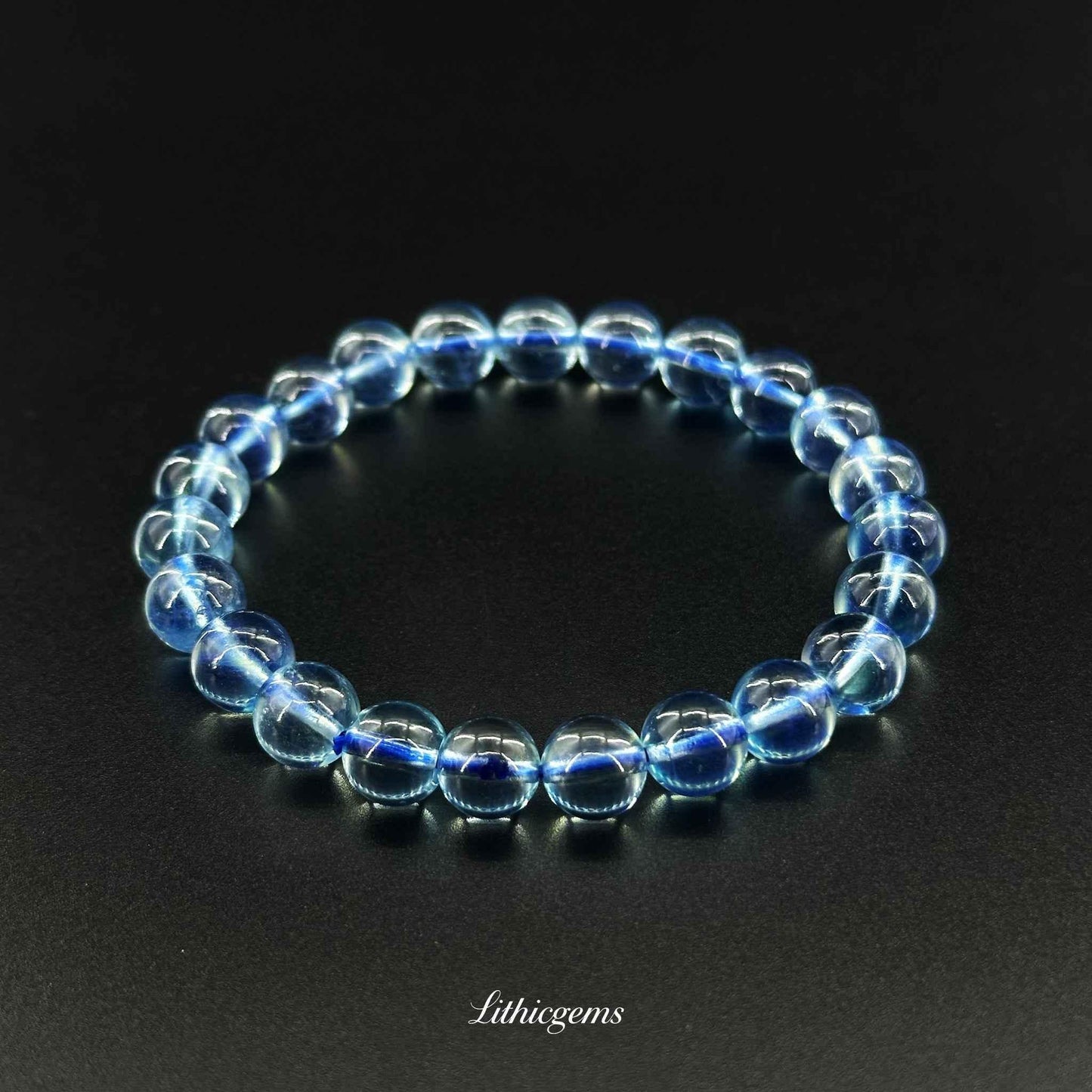 Custom Santa Maria Aquamarine Bracelet - Deep Ocean Blue Crystal for Calm & Communication - Lithicgems