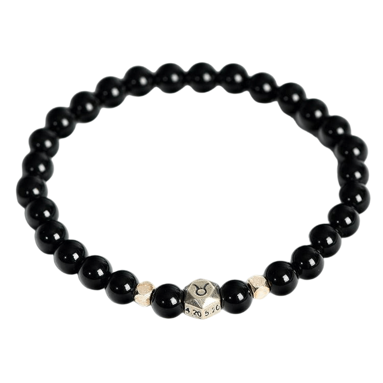 Custom Taurus Black Obsidian Zodiac Bracelet 6mm | Natural Crystal Constellation Stretch Bracelet | Lithicgems - Lithicgems