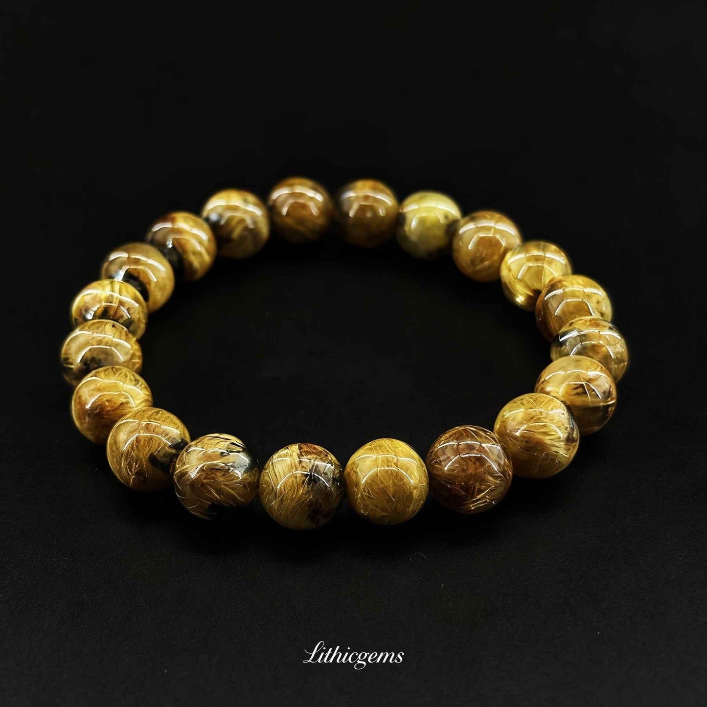 Custom Titanium Quartz Bracelet - Metallic Golden Blooms for Wealth & Energy Shield - Lithicgems