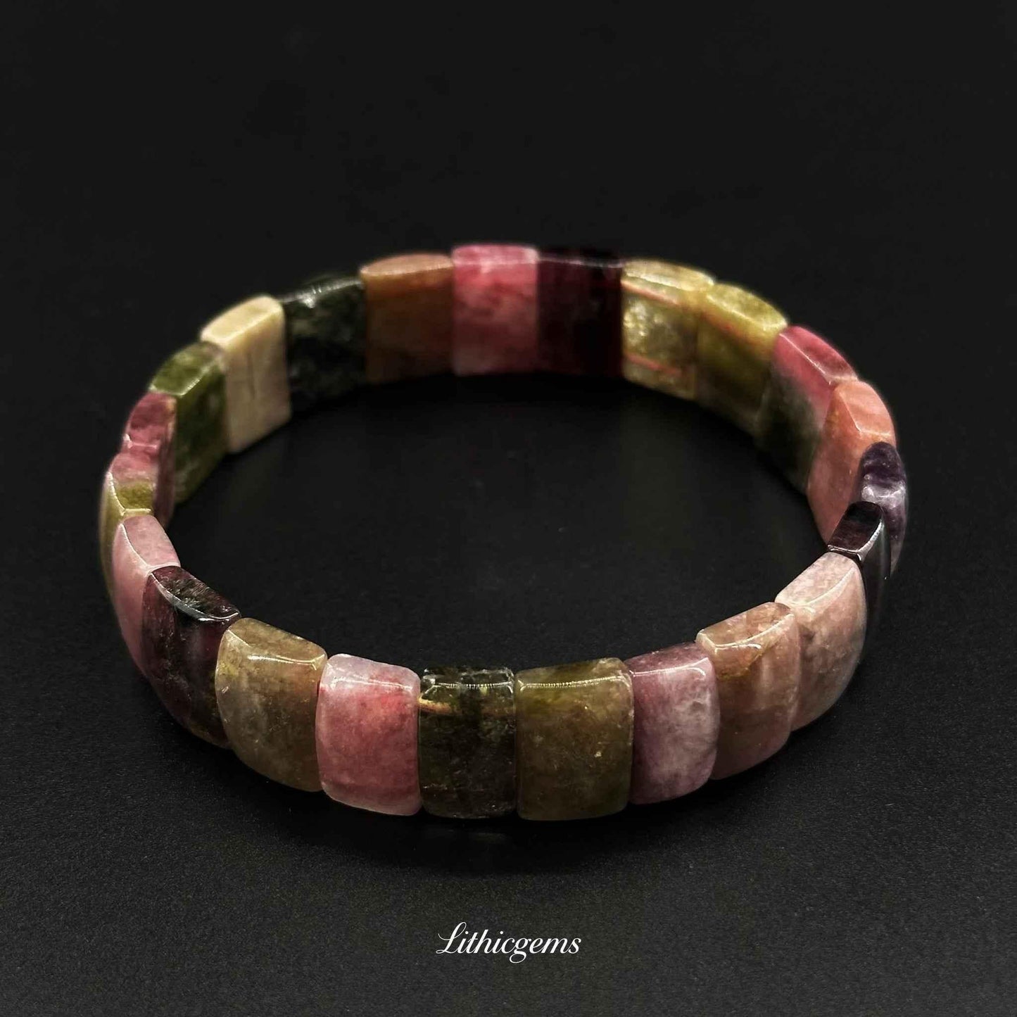 Custom Tourmaline Slice Cuff Bracelet - Rainbow Energy Stone for Chakras Balance & Protection - Lithicgems