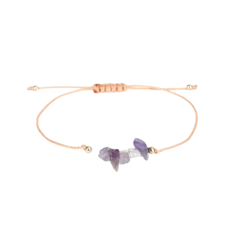 Custom Wax Cord Amethyst Chip Bracelet | Natural Stone Bohemian Stretch Bracelet | Lithicgems - Lithicgems