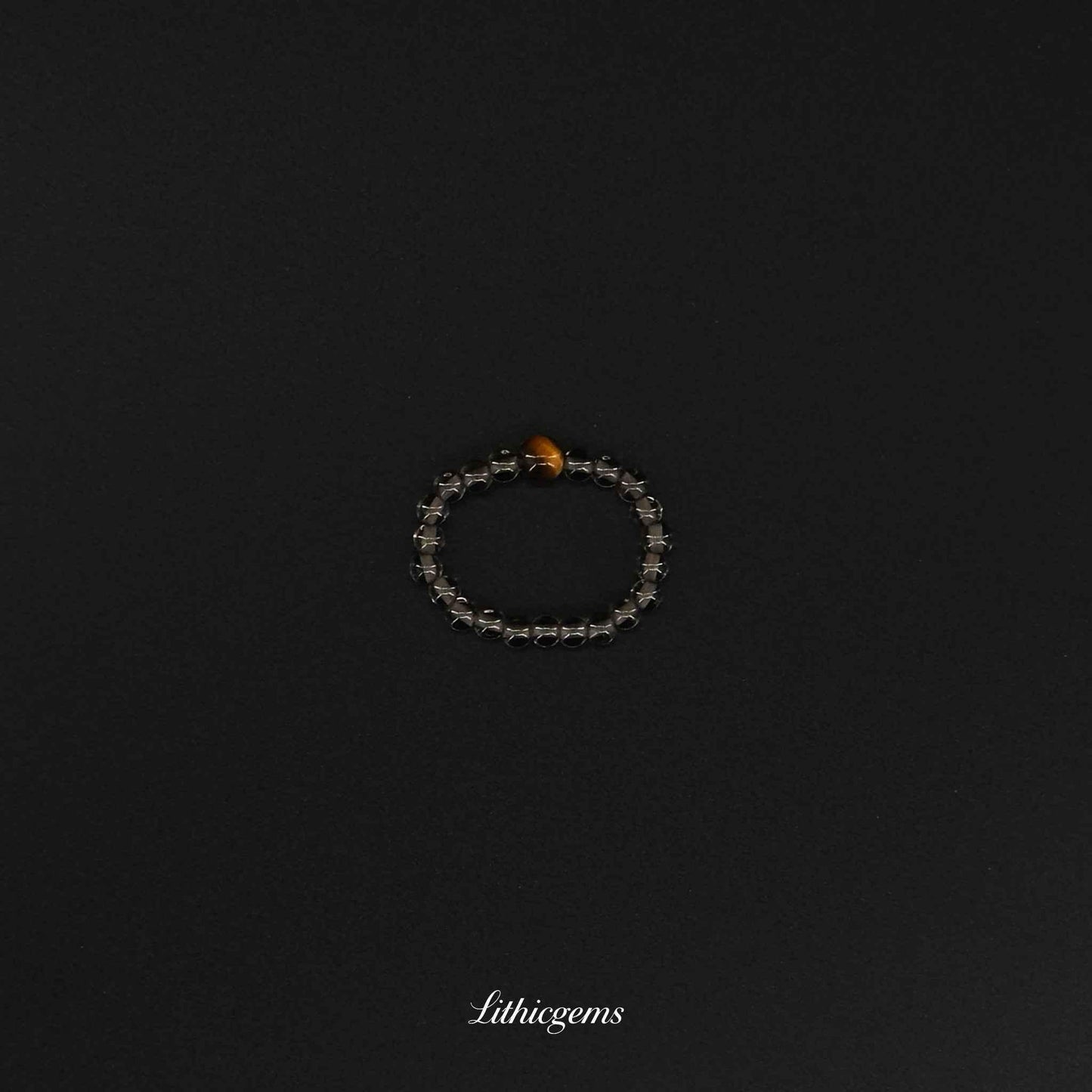 Tiger's Eye & Ice Obsidian Stackable Ring - Solar Plexus & Crown Chakra Balance for Daily Power - Lithicgems