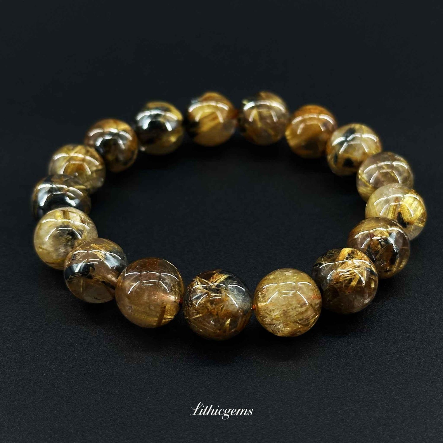 Titanium Quartz Bracelet with Floral Inclusions - Golden Flower Power for Courage & Manifestation - Lithicgems