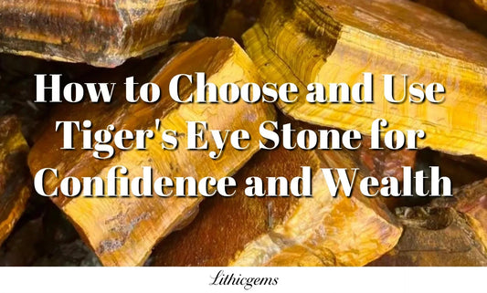 Close-up of polished tiger's eye stones with text on choosing and using tiger's eye for confidence and wealth