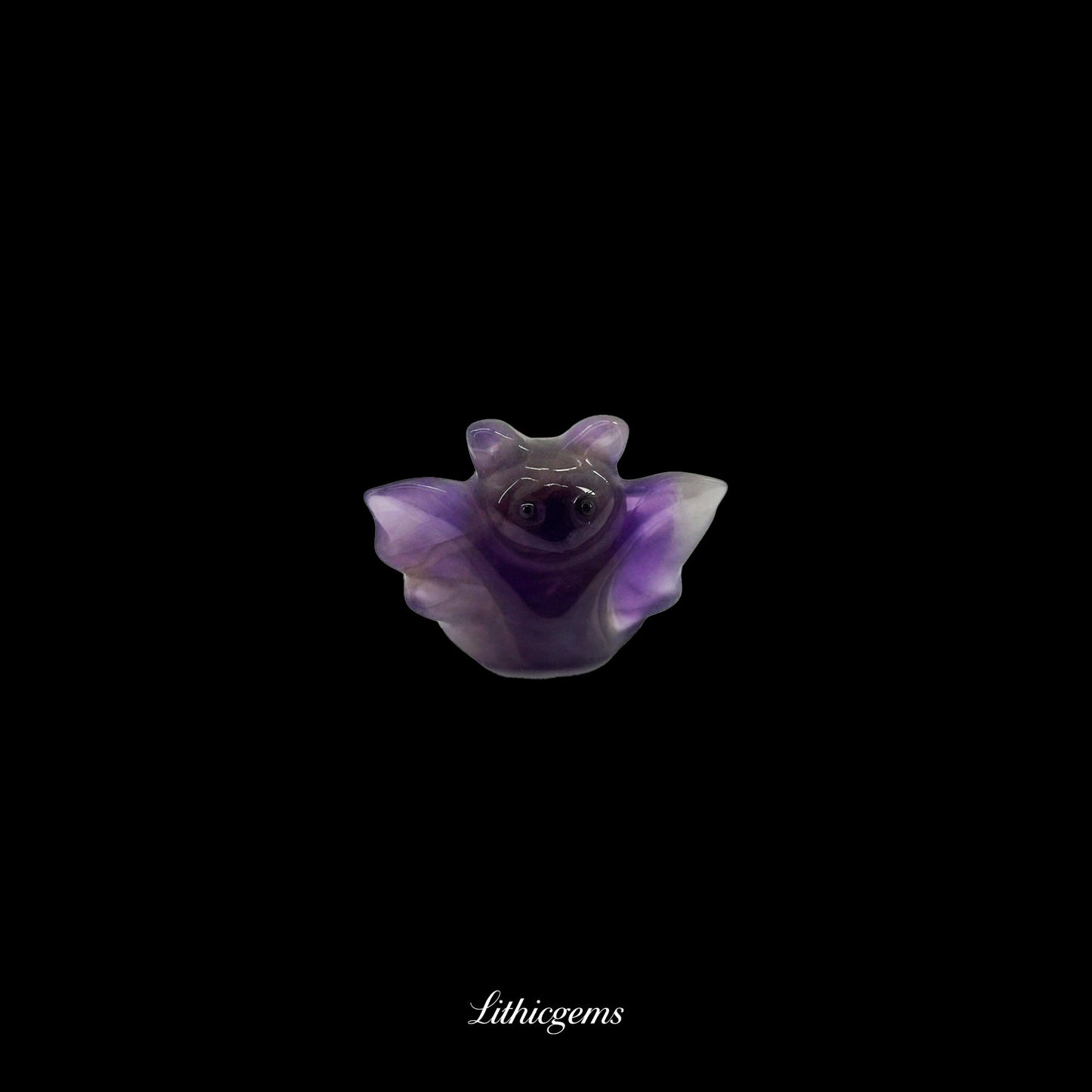 Lucky Bat Amulet - 3cm Carved Palm Stone - Amethyst Natural Crystal Gemstones - Lithicgems