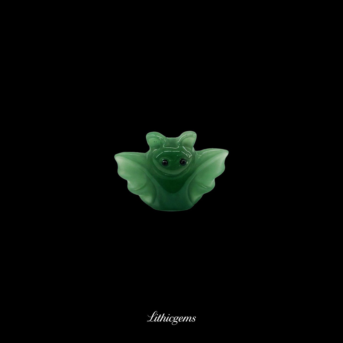 Lucky Bat Amulet - 3cm Carved Palm Stone - Green Tourmaline Natural Crystal Gemstones - Lithicgems