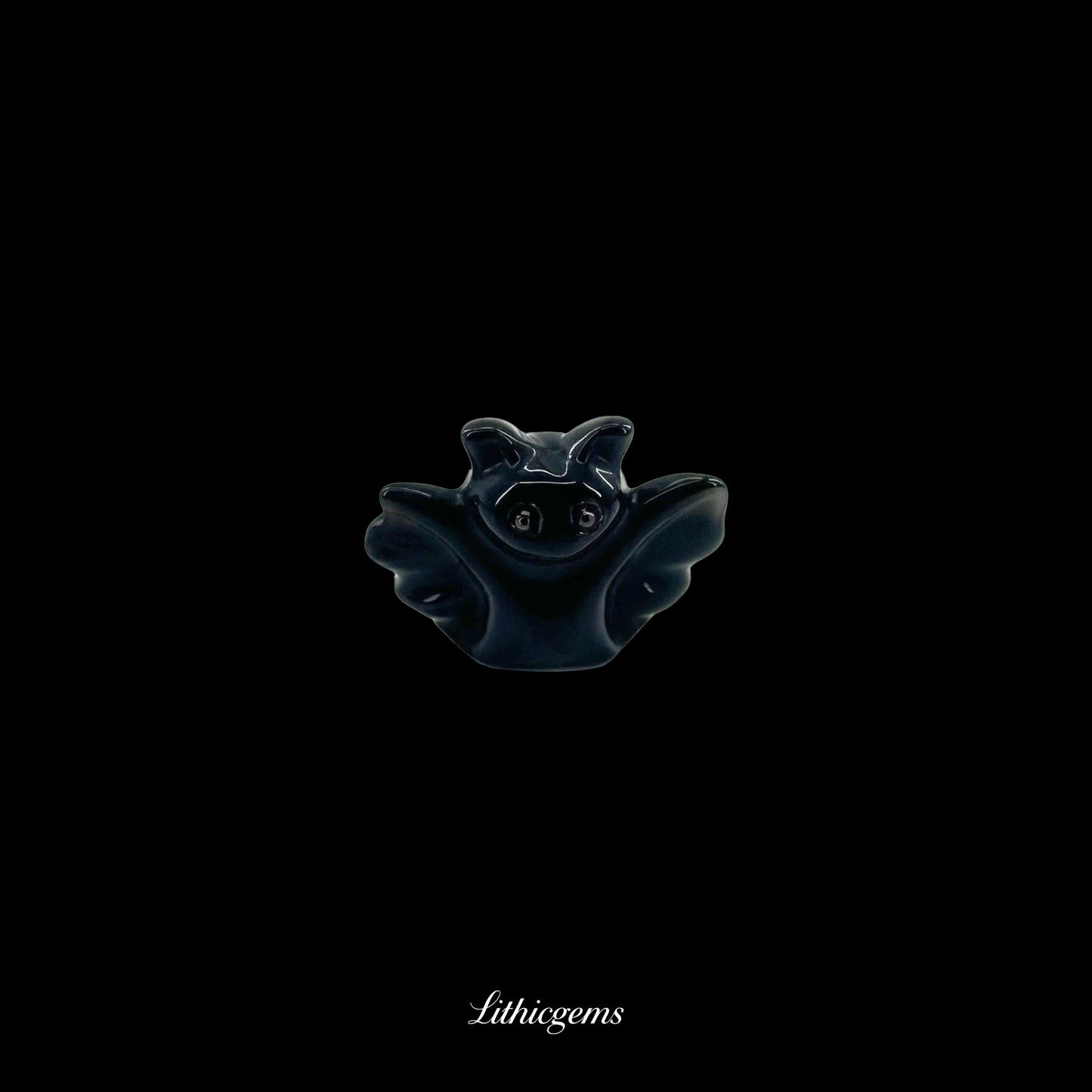 Lucky Bat Amulet - 3cm Carved Palm Stone - Obsidian Natural Crystal Gemstones - Lithicgems