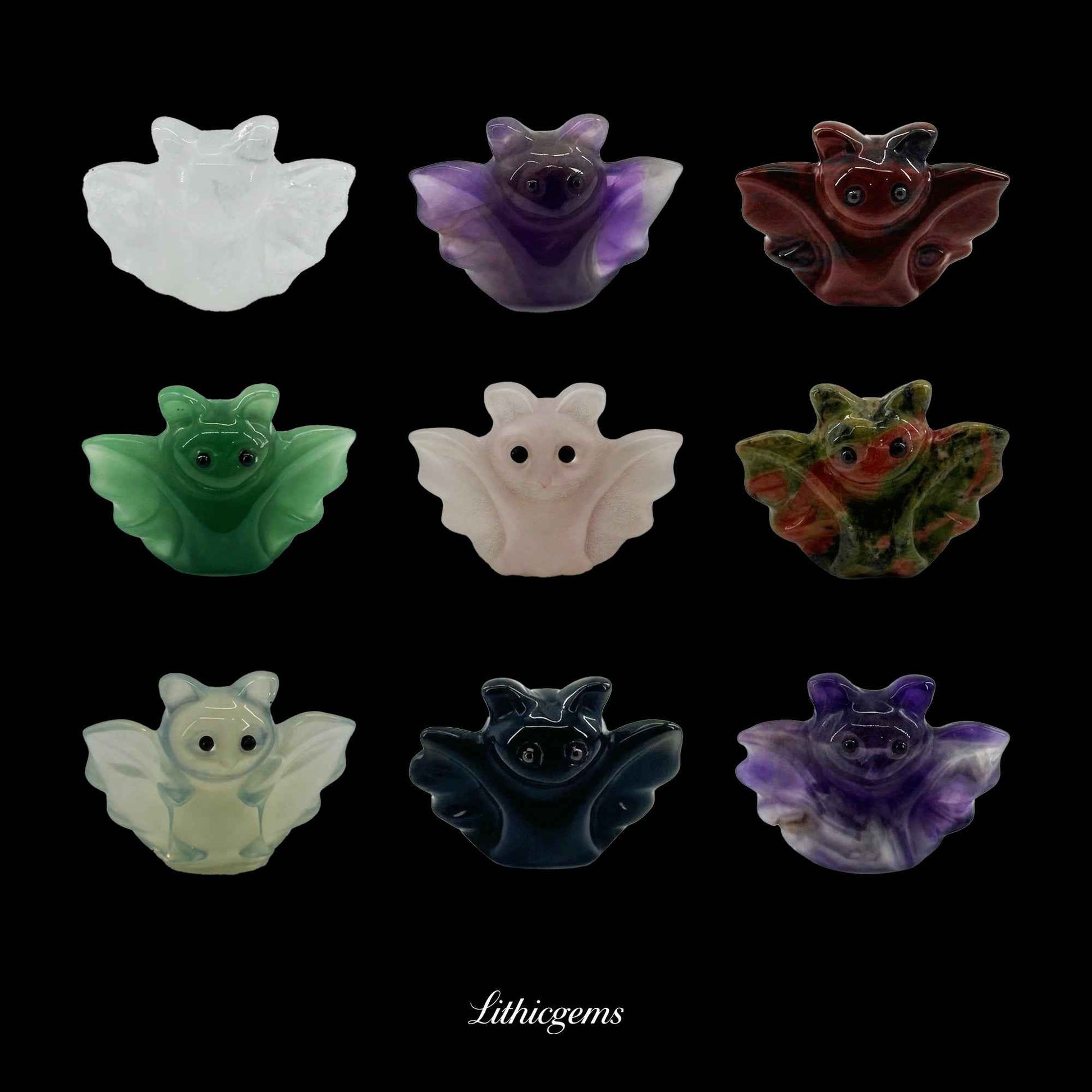 Lucky Bat Amulet - 3cm Carved Palm Stone Natural Crystal Gemstones - Lithicgems Jewelry